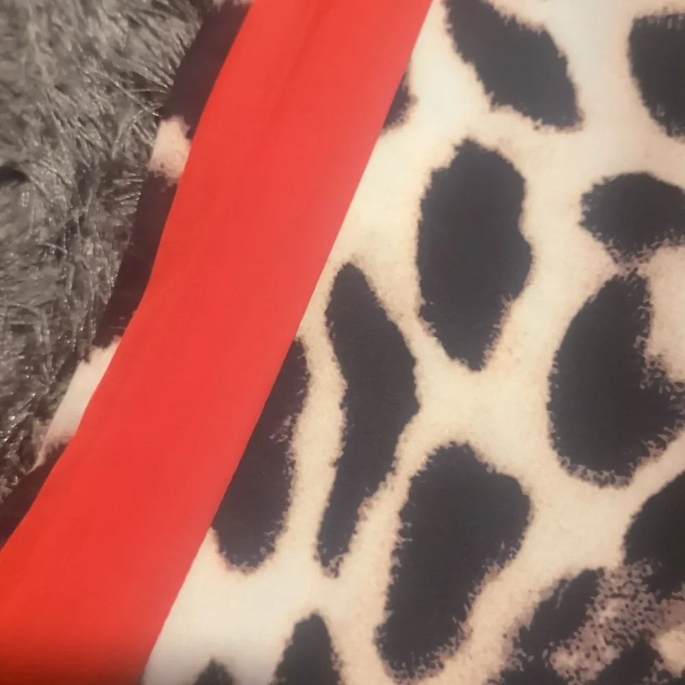 Leopard Print Color Block Wide-Leg Pants with Red Stripe - Picture 6 of 7